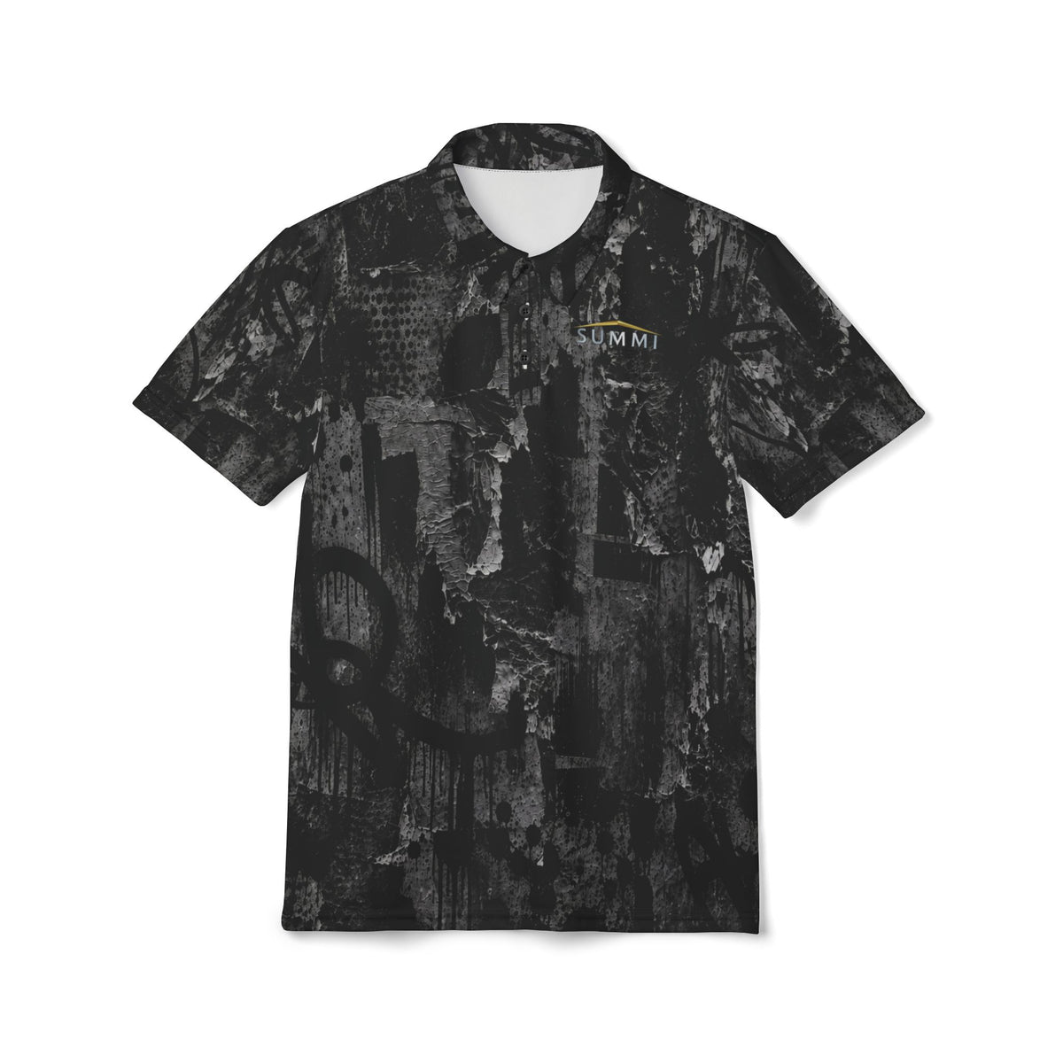 Summi Logo Distressed Black Graphic Polo Shirt